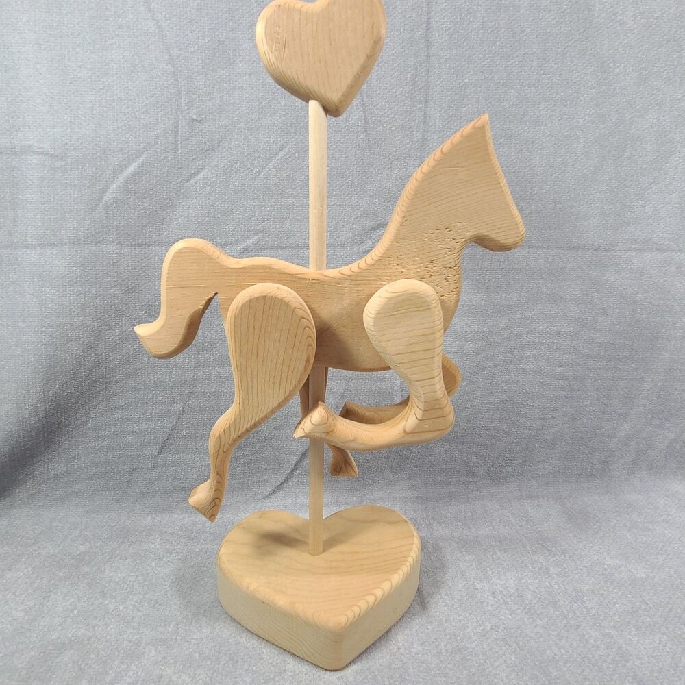 Wooden Carousel Horse Figure Wood Table Statue 13.5” Unfinished Project Piece